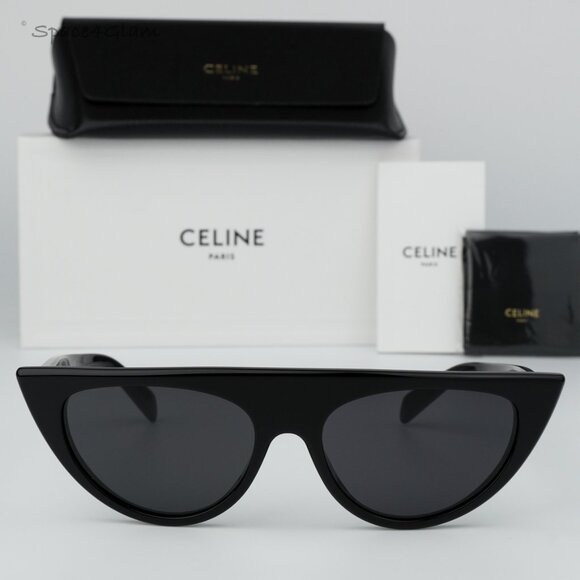 BRAND NEW Celine CL40228I 01A Shiny Black Smoke Grey Geometric Women Sunglasses - Picture 1 of 10